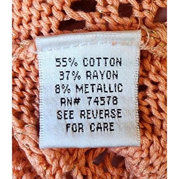 Vtg Y2K Cache Short Sleeve V Neck Open Knit Long Sweater Top Orange Metallic XS - Picture 10 of 12